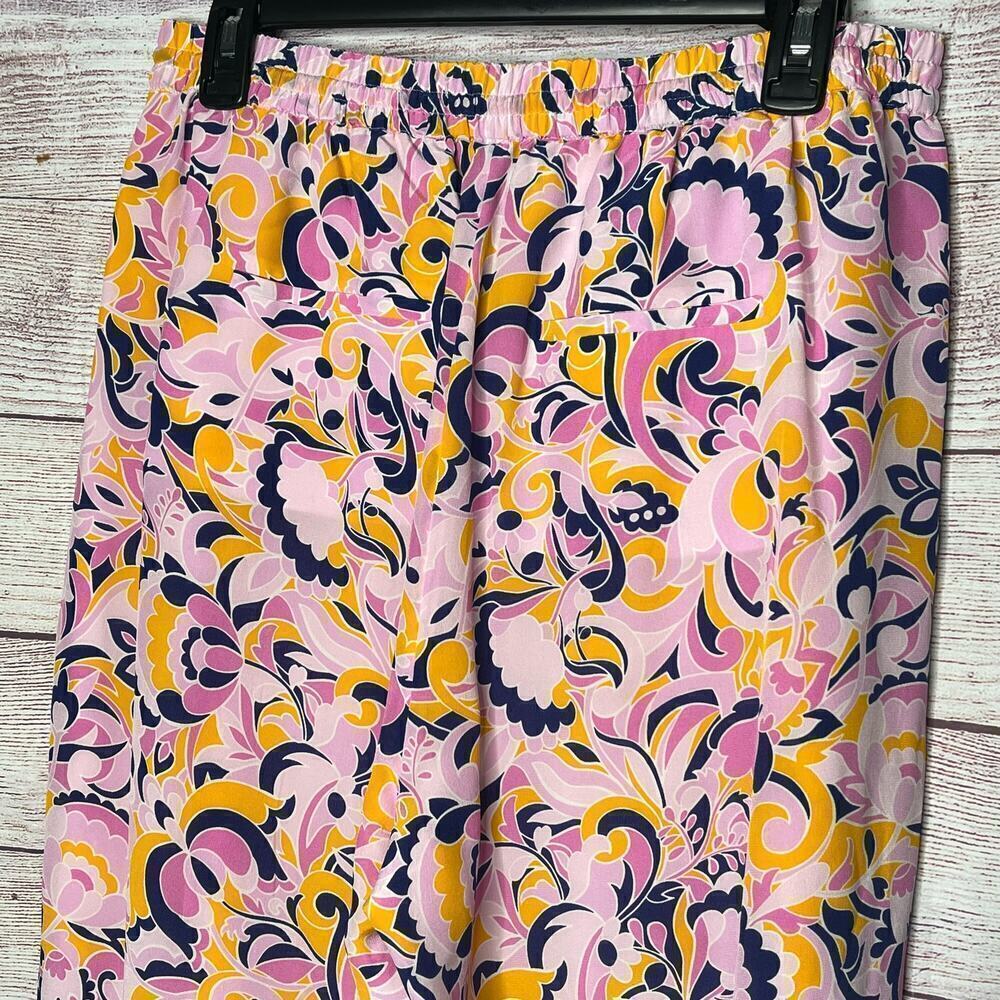 J. Crew Pull On 100% Silk Colorful Fun Bright Paisley Swirl Pants Size 8 - Picture 11 of 12
